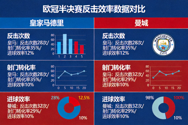 欧冠半决赛反击效率数据图 - 展示两队反击次数、射门转化率与进球效率对比